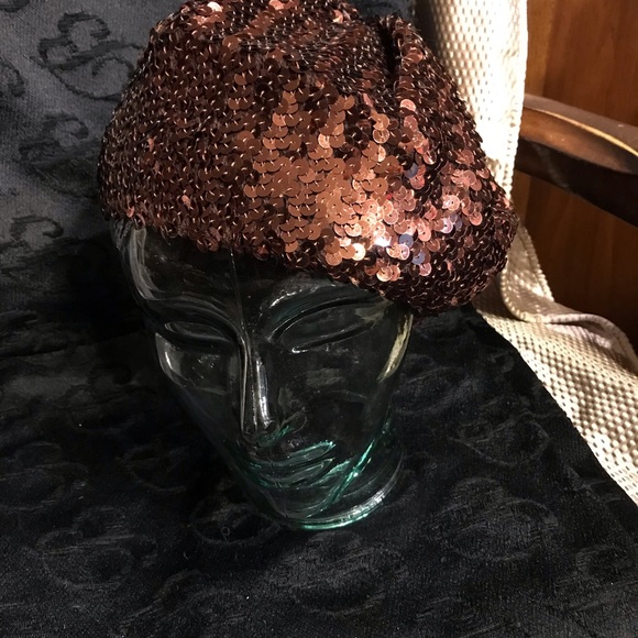 Vintage Toppettes Brown Sequence Beanie Hat by A. Brod - Picture 1 of 4